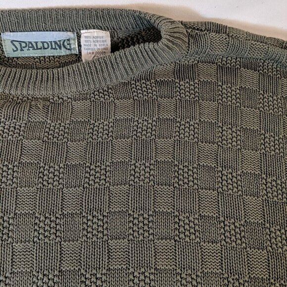 Vintage Spalding Knit Sweater Grey Checkered Mens L Large Gray Long Sleeve Retro - Picture 3 of 15